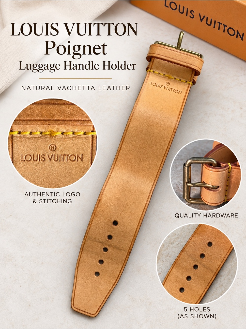 Louis Vuitton Poignet Vachetta Leather Luggage Handle Holder Vintage authentic
